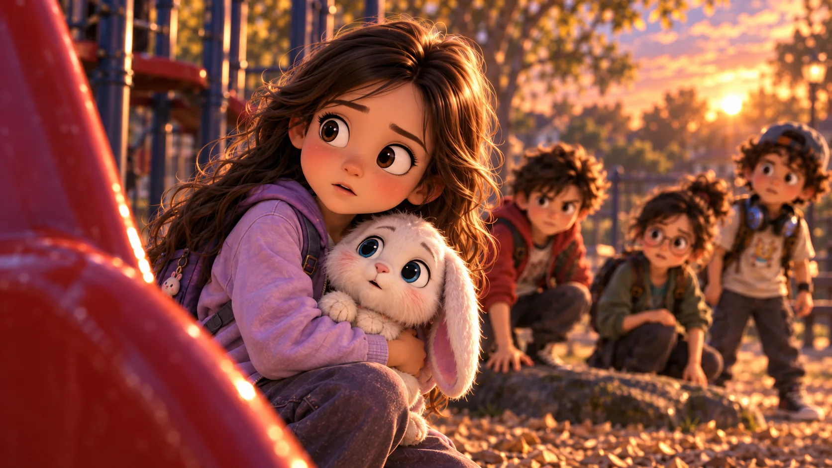 Luna holding Nubi at the playground